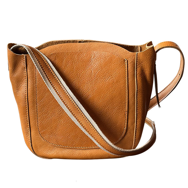 Vegetable Tanned Crossbody Simple Shoulder Cow 2023 Autumn/Winter Women's Leather Bucket Bag