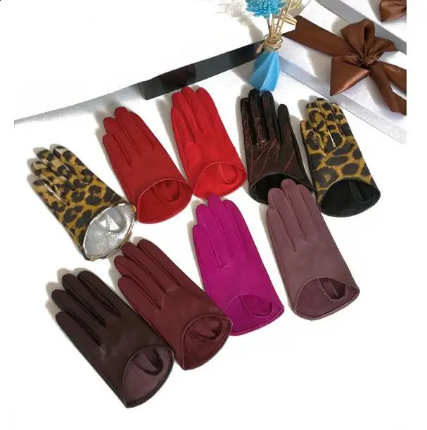 Womens natural leather gloves womens genuine leather suede short dance motorcycle riding gloves R751 241206