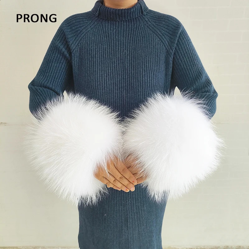 Real raccoon fur cuffs arms warm hands womens bracelets natural fur wristbands gloves sweaters jackets plush cuffs warm hands in winter 241206