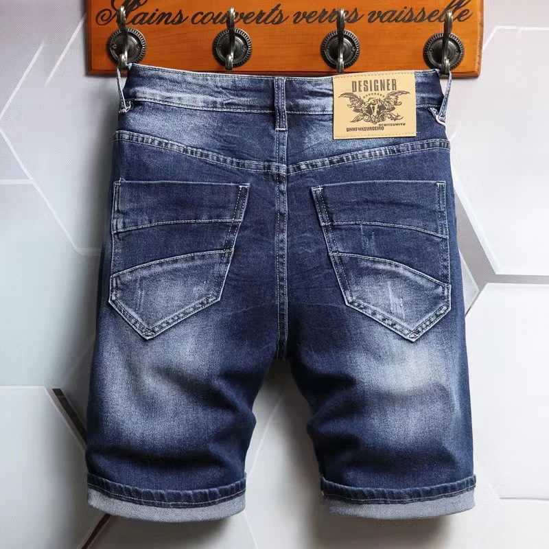 New Design Summer Men Denim Shorts Straight Stretch Casual Mid-waist Washed Cotton Fashion Vintage Spliced Male Jeans ShortsXJ241206