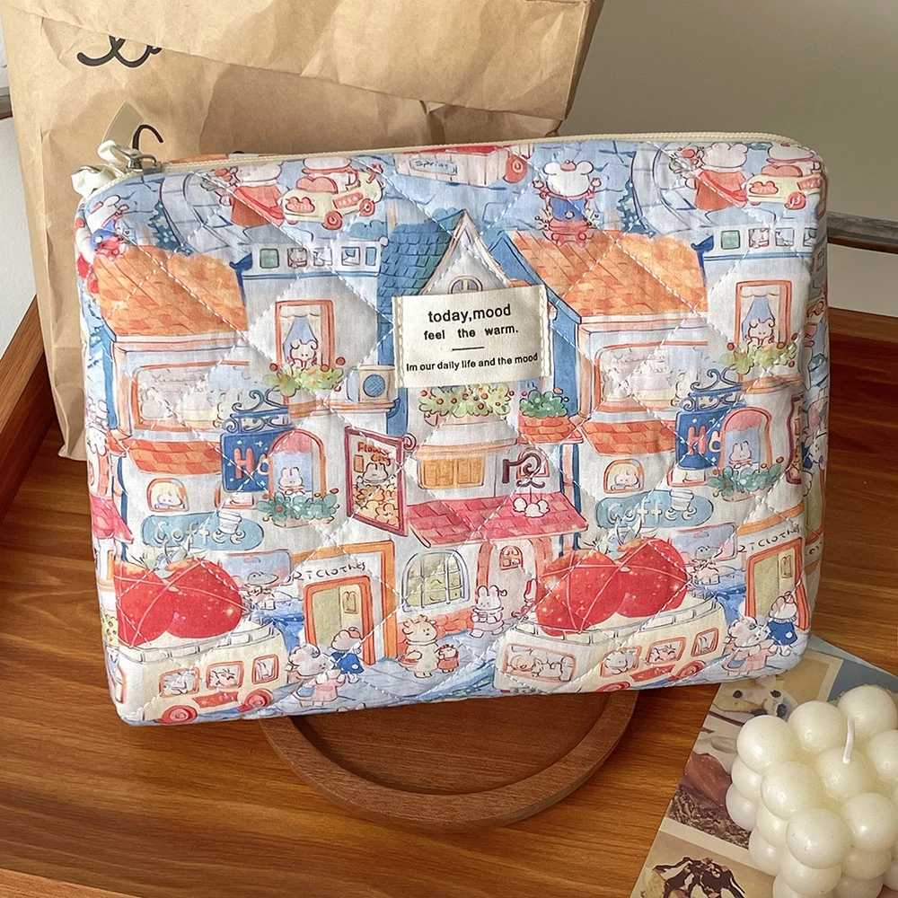 Carto Animals Pattern Makeup Quilted Bag Women Portable Tote Lipstick Cosmetic Storage Handbag Ladies Vintage Zipper Pouch BagXJ241206