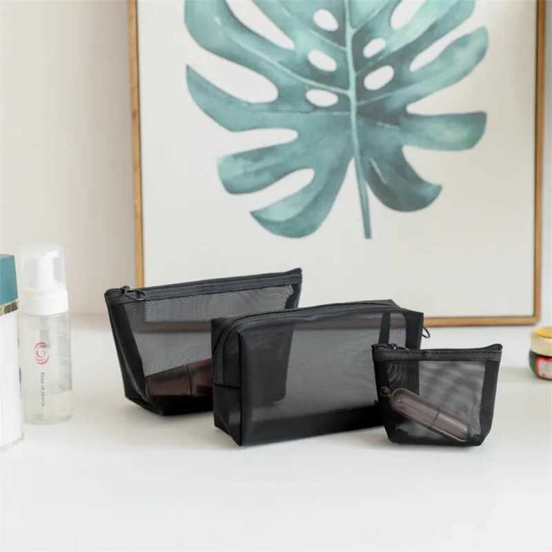 1PC Black Women Men Necessary Cosmetic Bag Transparent Travel Organizer Fi Small Large Black Toiletry Bags Makeup PouchXJ241206