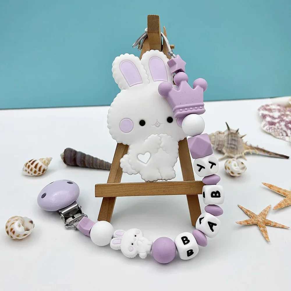 Pacifier Holders Clips# Personalized English Russian Letters Name Baby Rabbit Silicone Pendant Pacifier Clips Chains Holder Teether Baby Kawaii Toy Gi