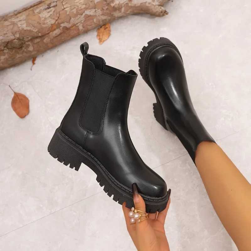 High Quality Wen New Winter Fi Round Lace Warm Ankle Boots Wen PU Leather Platform Shoes Suitable for Wen Zapatos 35-42 T241206