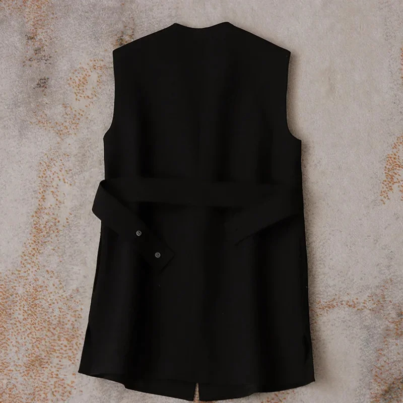 Spring Autumn 2024 Fashion With Belt Suit Vest Jacket Women Office Casual Sleeveless Blazer WaistCoat Coat Ladies Short Tops 241205