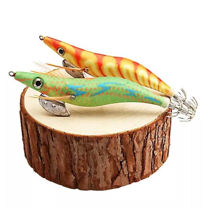 Fishing Wood Shrimp Luminous Squid Octopus Lure 10PCS 3.0 3D Eyes Fishing Lure Hard Bait Wobbr Squid Jig Lure with BagXJ241128