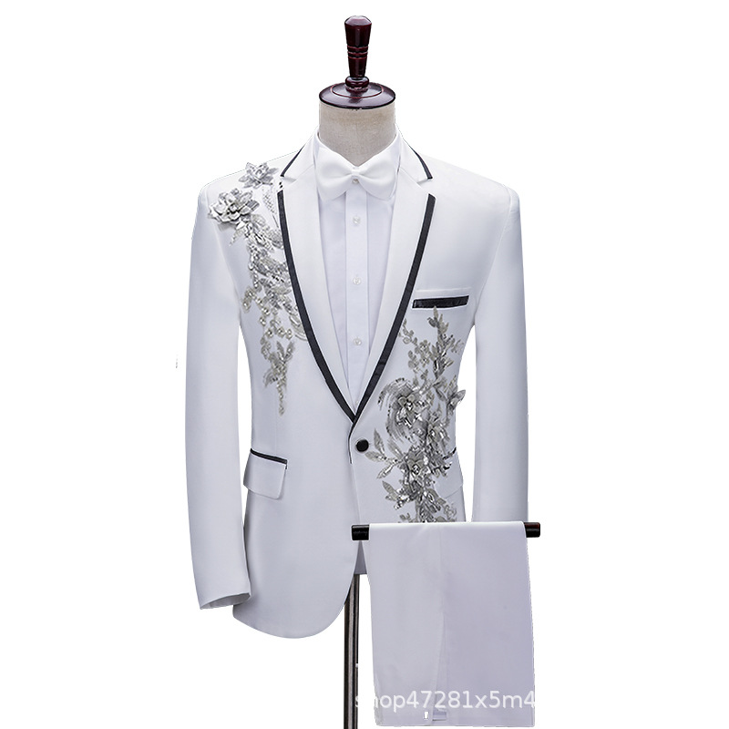 X1126White suit jacket male singer host men's suit wedding suit
