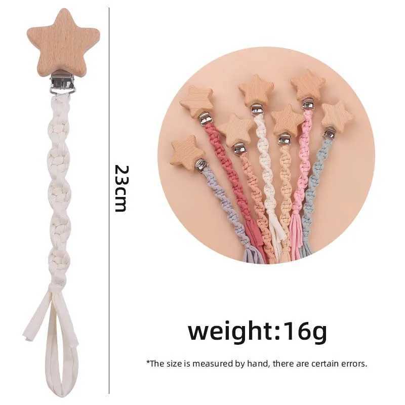 Pacifier Holders Clips# Baby Beech Wood Pentagram Pacifier Clip Handmade Woven Cotton Soother Nipple Chain For Baby Nursing Teether Chewing Toys Gift 