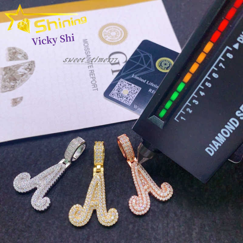 Wholesale price hip hop jewelry iced out gold plated moissanite letter A pendant men women high quality necklace