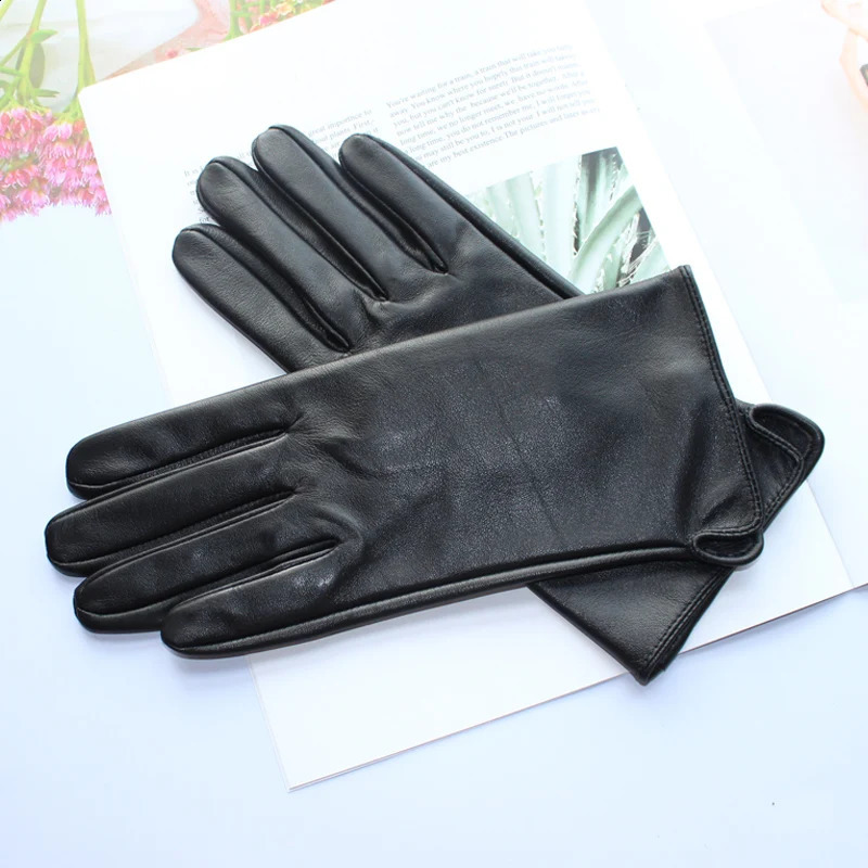 leather gloves for womens sheepskin touch screen ultra-thin and fashionable fully matched with solid color cycling and driving gloves 241206