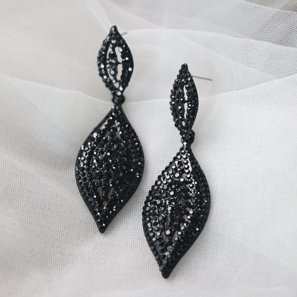 Crystal Black Big Earring Pendant Alloy Long Drop Bridal Korean Fashion Long Earings Goth Accessories Drop Leaf Earring 241205