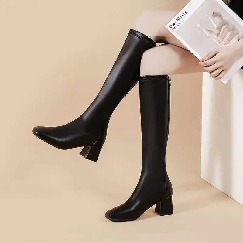 High Quality Knee length Wens Boots winter new model thick and medium-sized heel sturdy and simple back zipper LG tube Wens Boots T241206