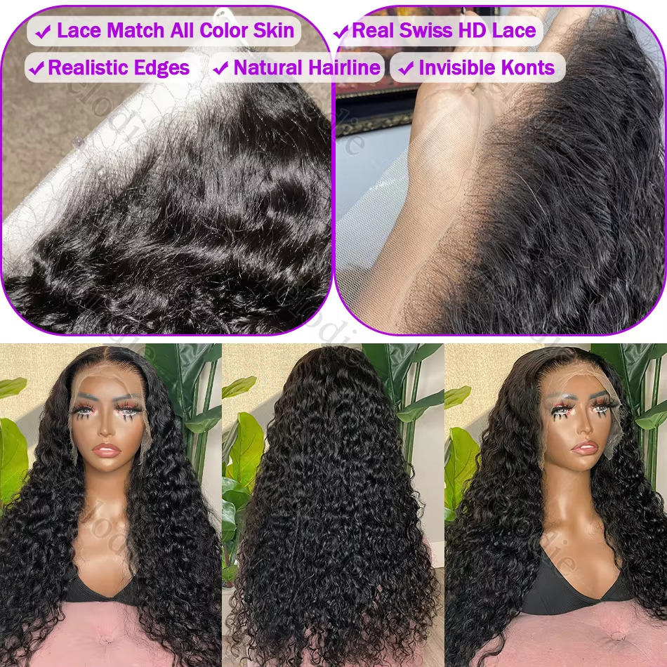 Loose Deep Wave 13X4 Frontal Brazilian Human Hair 30 32 Inch Transparent Water Curly Wigs 13X6 Lace Front Wig For Women