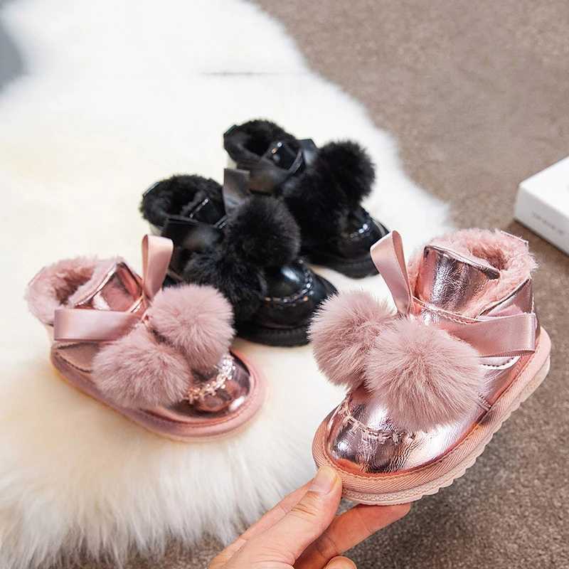 Fashion Girl Boots Princess Bow Winter Boot Anti Slip Fleece Child Shoes Versatile Comfort Snow Boots Daily Casual Cotton BootXJ241206