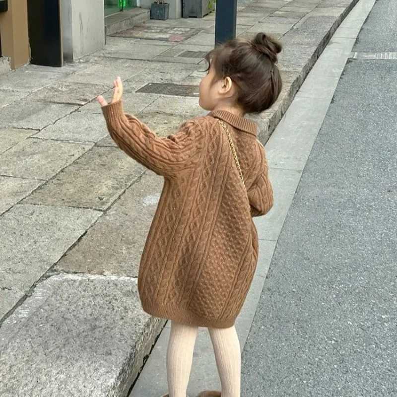 Childrens Clothing 2024 Korean Girls Versatile Dress 2024 Spring Autumn New Girls Baby Coffee Colored Sweater Long SkirtXJ241206
