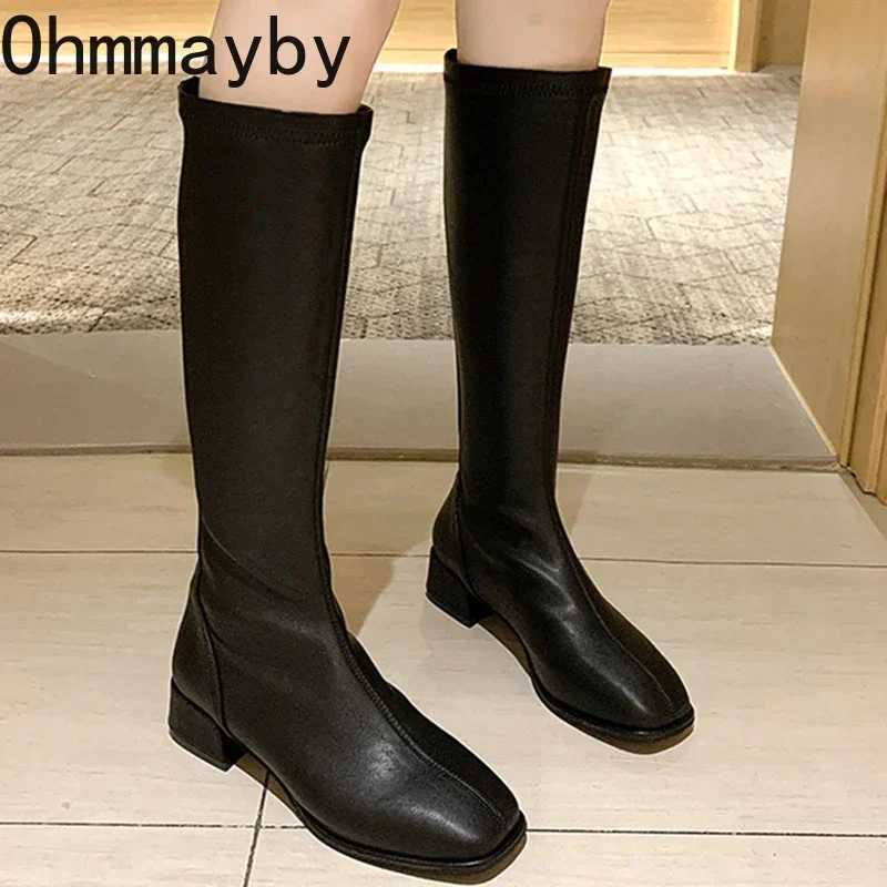 High Quality Winter Ten Thousand Knee High Boots Fi Cfort Soft Leather Square Low Boots Lg Boots Trend Add Fur Bun Boots T241206