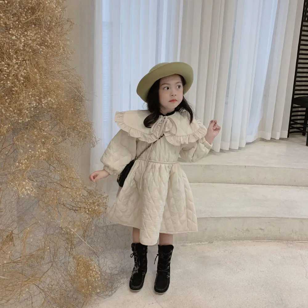 Autumn and Winter Girls Dress Season New Fashionable Thickened Large Flip Thickened Dress Childrens Little Girl Princess DressXJ241206