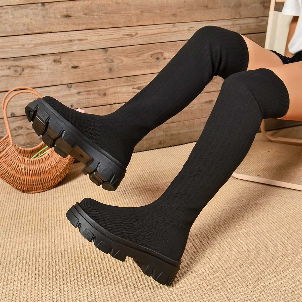 High Quality Autumn/Winter Warm Leisure Platform Designer Lg Boots Warm Foldable Knee Fi Black Ankle Boots T241206