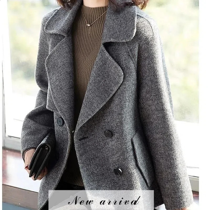 Double layer knitted cardigan womens short style autumn and winter loose all matching wool sweater 241205