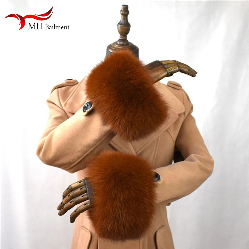 100% genuine fox fur cuffs for natural warmth in winter ultra-fine arm warmth wristband high-quality outerwear jacket sleeves fashionable and cuffs 24