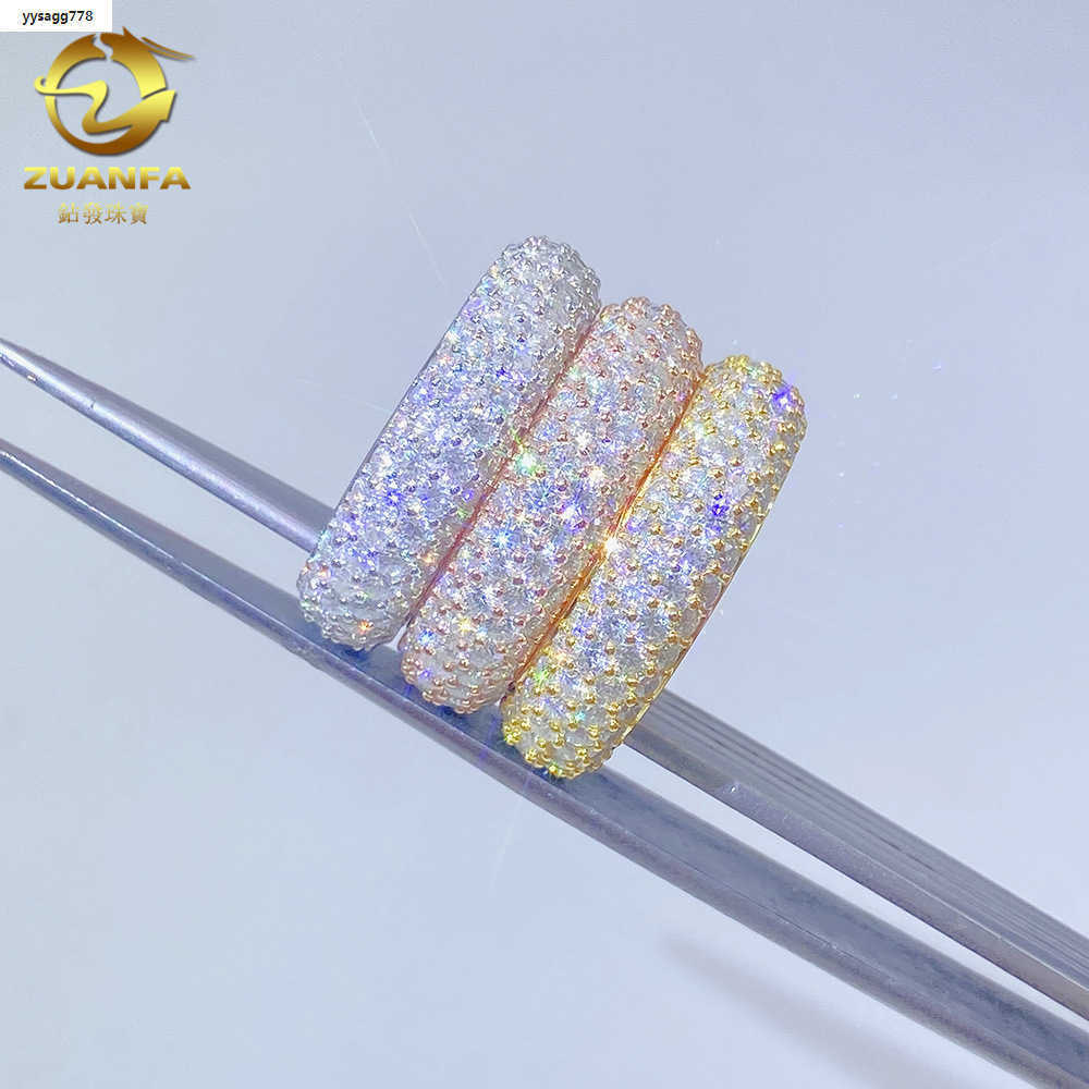 Hip hop 925 silver set VVS four row round Mohsen rings mens and womens rings ins fashion trend full of diamonds