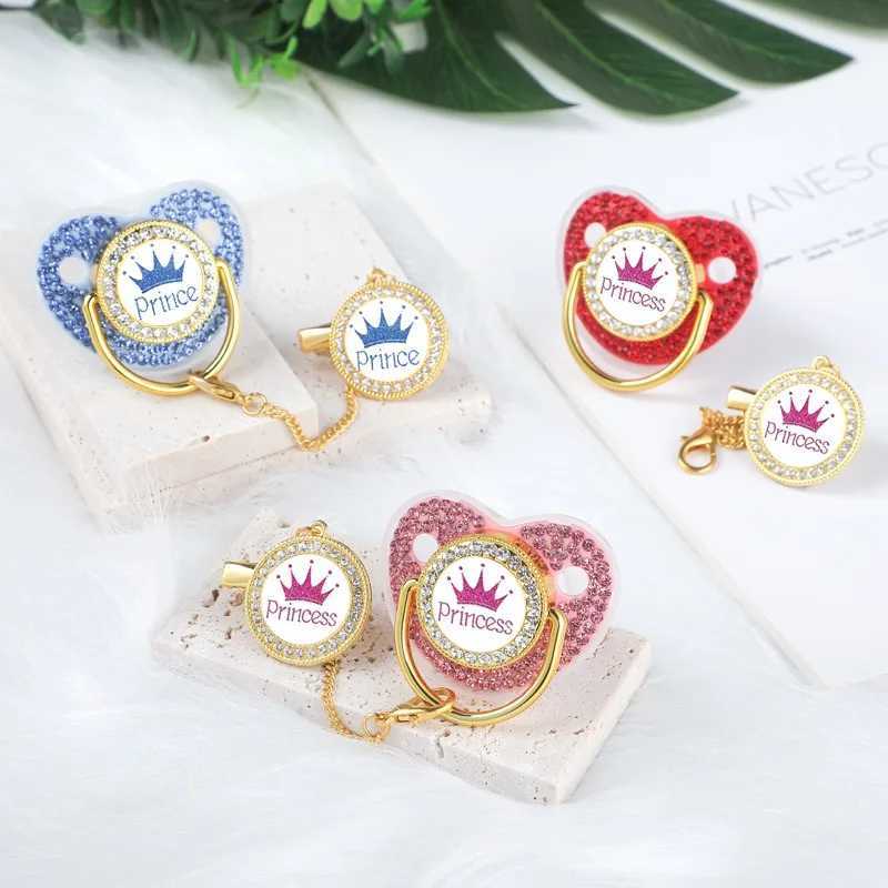 Pacifier Holders Clips# Sparkle Crown Pacifier Clip Chain Set Baby Shower Gift Silicone Newborn Dummy BPA Free Toddler Teether Baby Soother Nipple H24