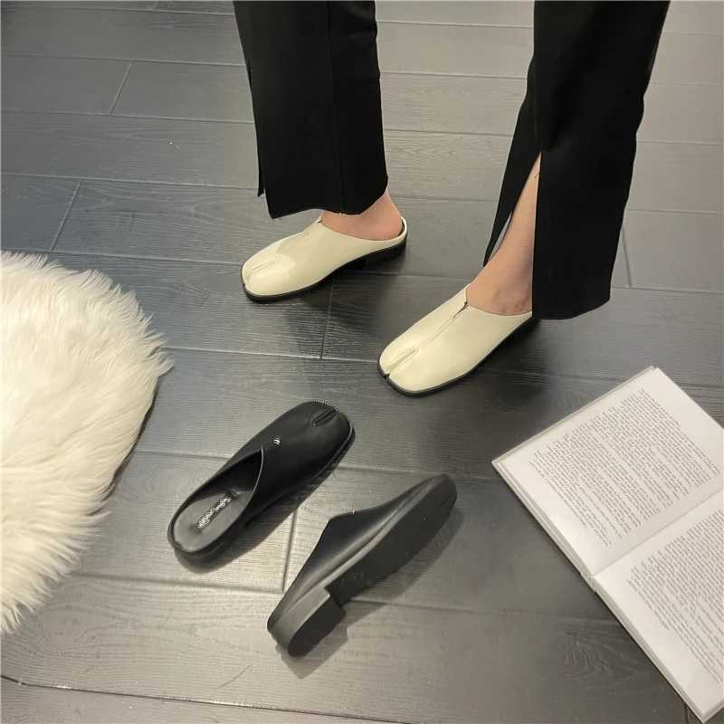 New Fi Tabi Ninja Flats Leather Split Toe New Flat Wan Cozy Loafers Fem Casual Low H Ladies Hot Mler Shoes Y241205