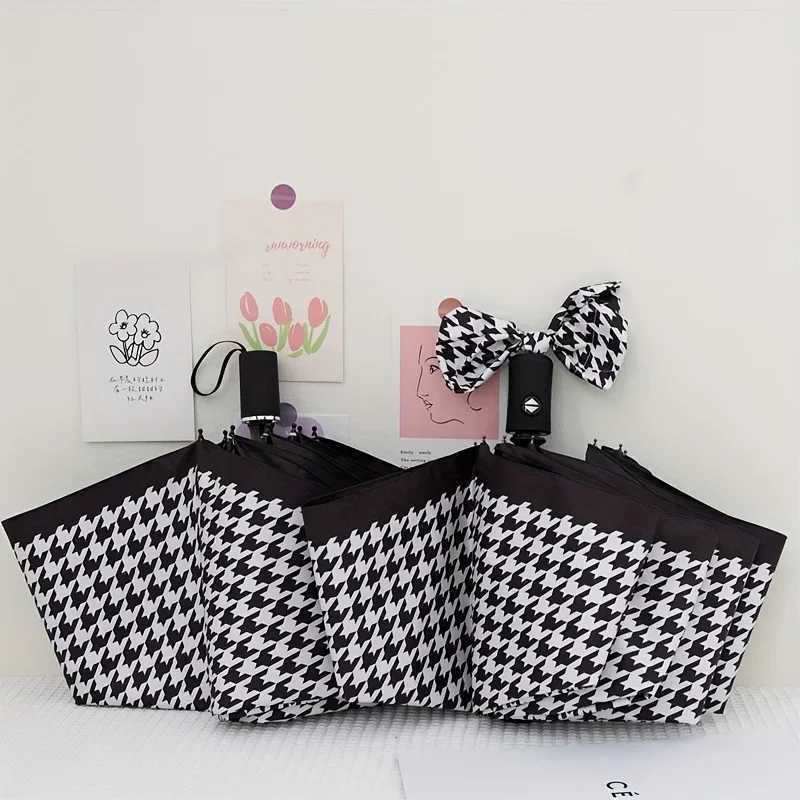 New Arrival Houndstooth Autatic Umbrella Sunscreen Leisure Mini Umbrella 1 Windproof Portable Folding Umbrella Z241206