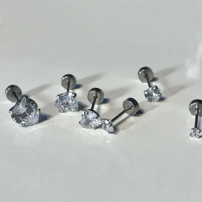 Heart shaped ear bone nail short rod 4-8mm 0.3 carat -2 carat steel flat bottom ear nail Japanese Korean style 241205