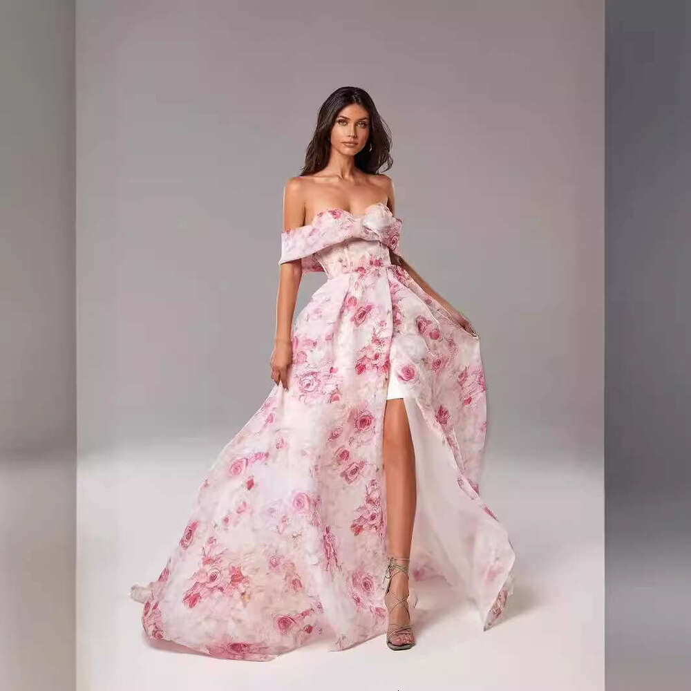 Spring/Summer Off Shoulder European and American Women's Organza Fairy Long Style Evening Dress 2024 New Casual Versatile Fashion Clothing