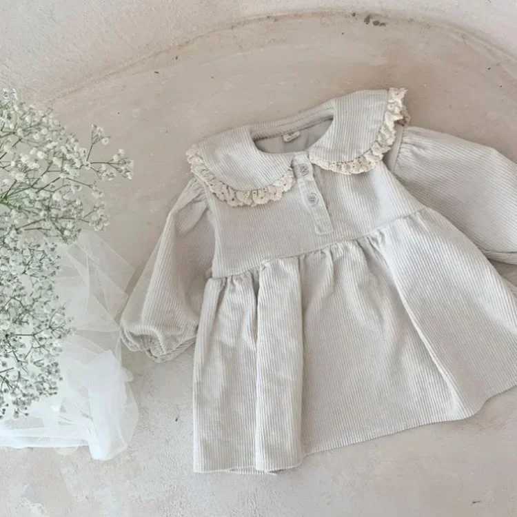 Spring Toddler Baby Girls Full Sleeve Lace Collar Corduroy DressXJ241206