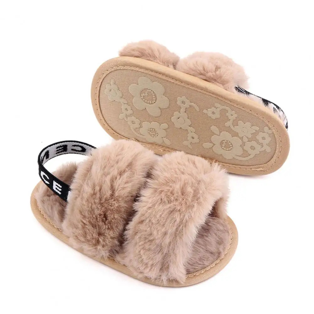 1Pair Slippers Shoes Letter Printing Fluffy Lovely Casual Baby Sandals Coral Fleece Soft-soled Baby Shoes Outdoor Supply