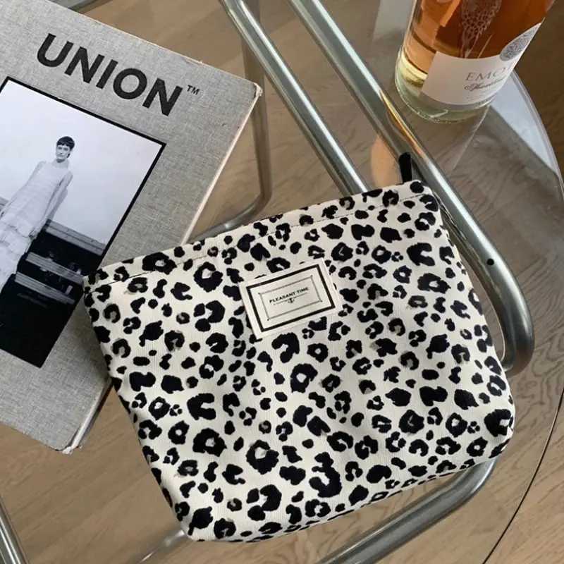 Fiable Leopard Print Wern Style Makeup Bag Portable Canvas Mobile Phe Bag Hand Held Bag Minimalist Storage BagXJ241206