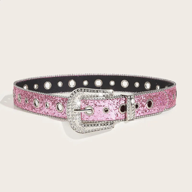 Fashion Sequin Pink Rhinestone Belt for Women Y2K Pin Buckle Waist Strap Female Jeans Trouser Decor Waistband 241205