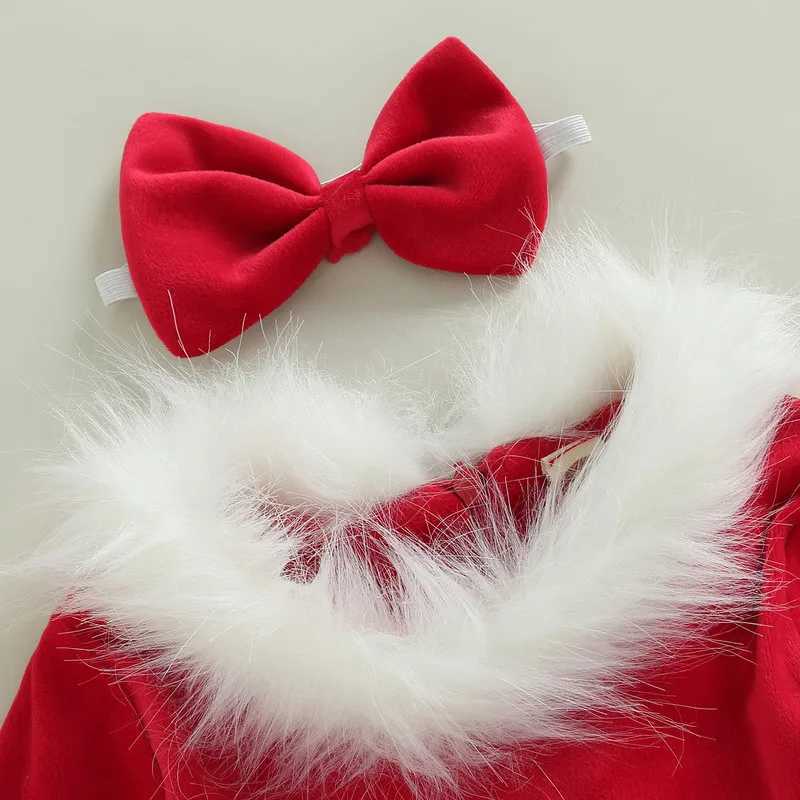Christmas Baby Girl Clothes Par Dresses Long Sleeve O Neck Plush Patchwork A-line Dress with Belt and Headband Baby ClothingXJ241206