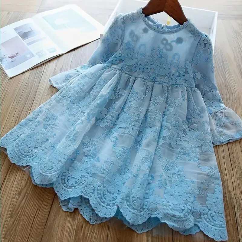 Kids Dresses For Girls Flower Lace Tulle Dress Wedding Little Girl Ceremony Par Birthday Dress Children Autumn Casual ClothingXJ241206