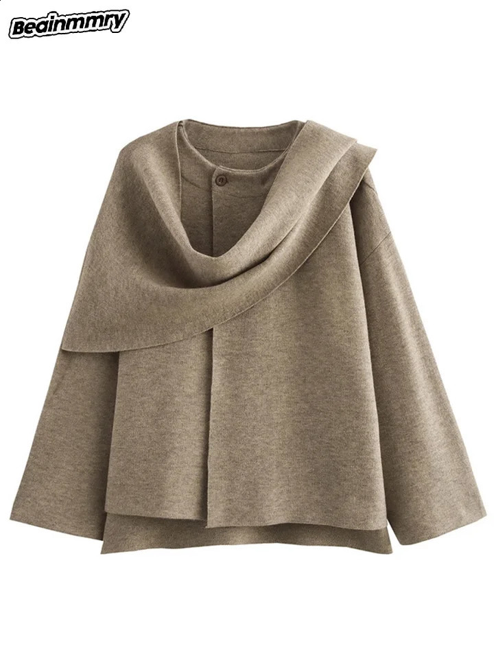 Autumn Solid Scarf Collar Woole Blend Short Jacket Women Cape Style Cropped Coats Winter Lady Commute High Street Outwear 241204
