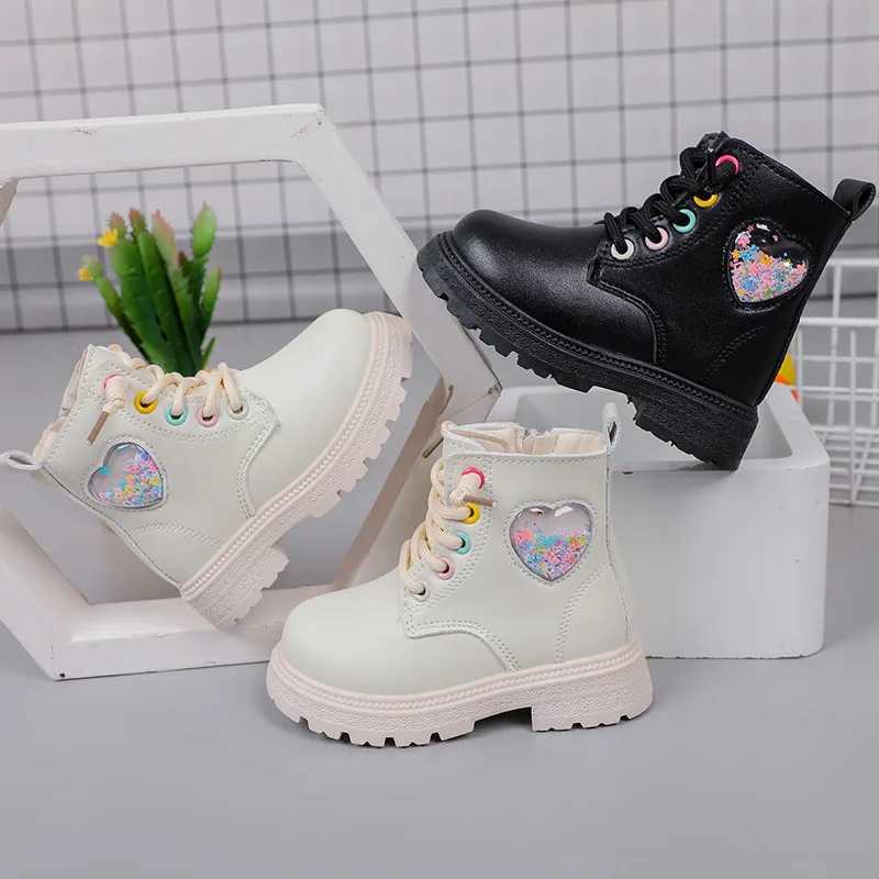 Fashion Girls Boots Autumn Soft Leather Platform Boots Toddler Round Toe Chunky Kids Shoes Casual Non-slip Ankle Boots XJ241206