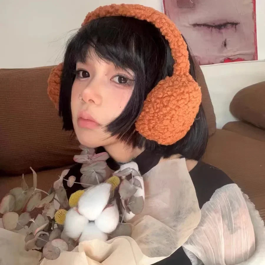 Lambswool Plush Eartips Y2K Womens Fluffy Eartips Cold Protection Eartips Warm Solid Color Plush Eartips Bicycle Accessories 241205