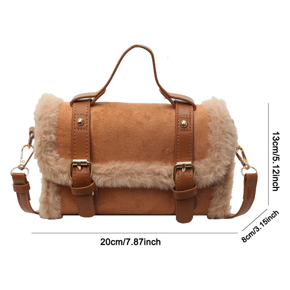 Winter Faux Fur Shoulder Bag Women PU Leather Small Tote Bag Plush Top Handle Furry Handbag Purse Clutch Crossbody Bag for Women 241228