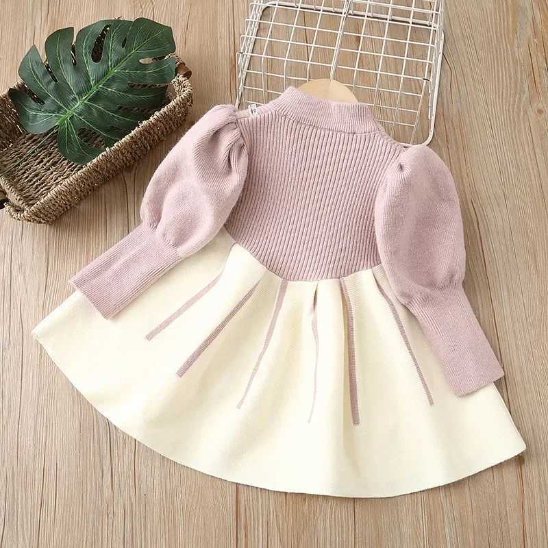Girls Casual Dresses Bow Puffy Sleeve Sweater Girls Winter Clothes Kids Dresses for Girls 2 To 8 Years Princess Dress ToddlerXJ241206