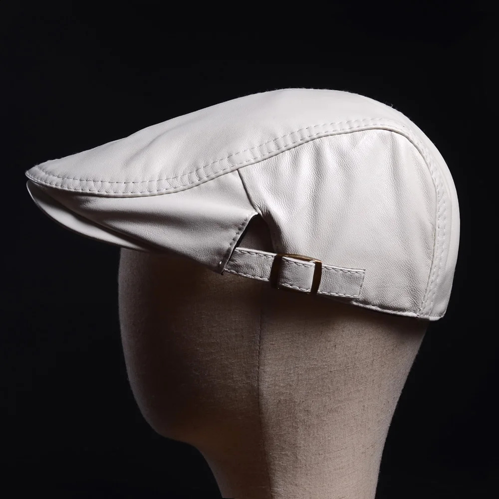 Leather Peaked Cap Mens Spring Single White/Red Thin Boina Unisex Casual True Soft Sheepskin Hat Mens Fashion Beret 241204