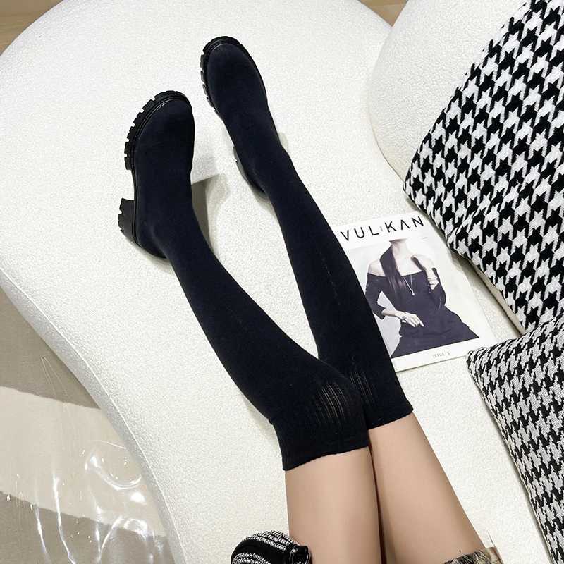 High Quality Sexy Long Socks Boots Winter New Fi Over Knee Warmth Botas Strapless Strap Pump Shoes High H Boots T241206