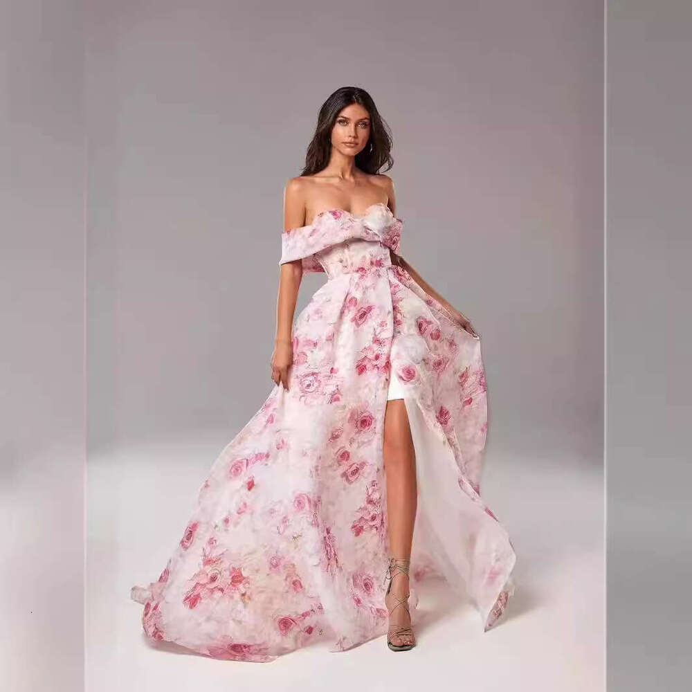 Spring/Summer Off Shoulder European and American Women's Organza Fairy Long Style Evening Dress 2024 New Casual Versatile Fashion Clothing