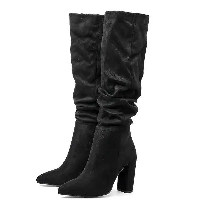 High Quality New Fi suede/leather pleated knee high boots suitable for Wens shoes T241206