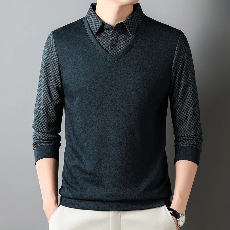 Mens Polo Shirt Plaid Casual Long Sleeved Pullover Lapel Clothing 241205