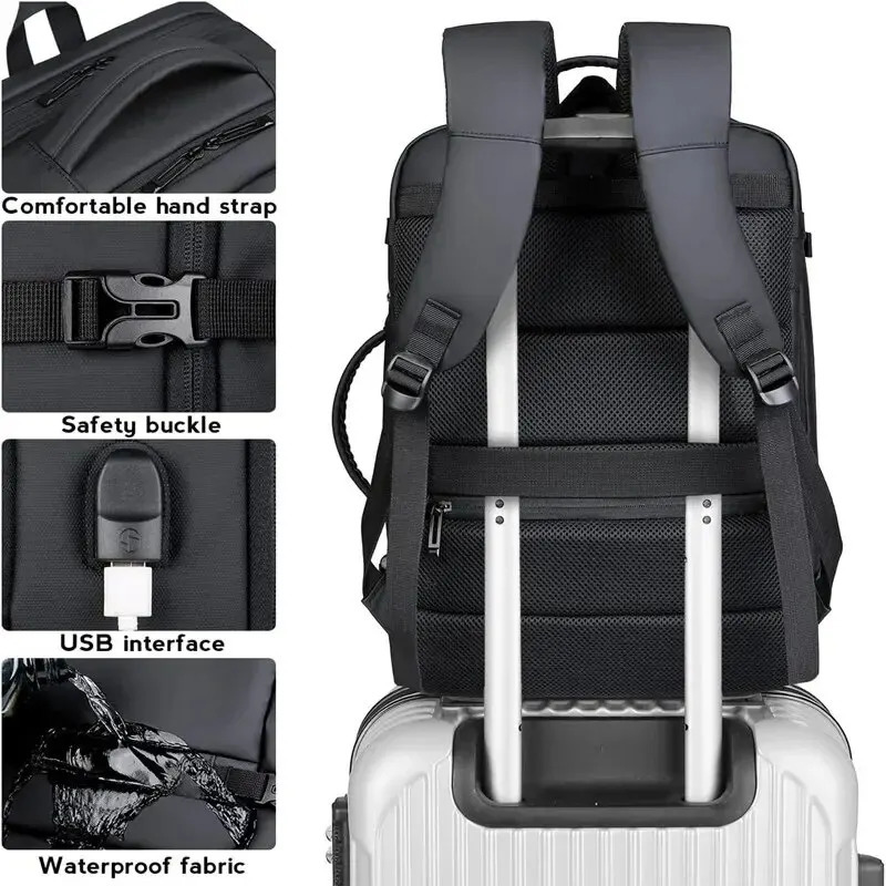 45 Large-Capacity Business Travel Shoulder Bag Expandable Multifunctional USB Charging Mens Waterproof Backpacks 241206