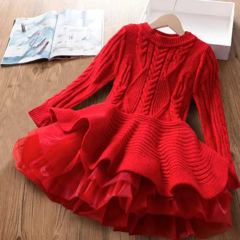 Long Sleeves Girls Winter Dress for 3-8 Years 2024 New Knitted Sweater Outfits Red Christmas Par Dress for Girls Kids CostumesXJ241206