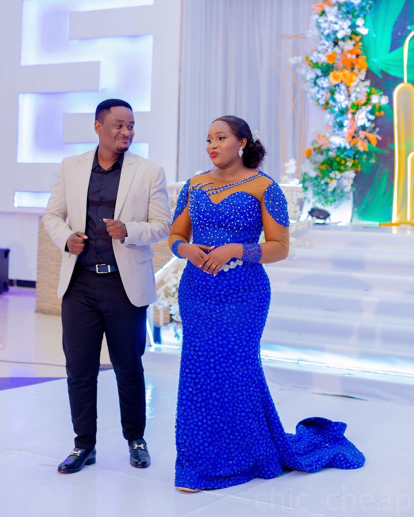 Royal Blue Mermaid Prom Dresses 2025 Beaded Rhinestones Full Sleeves Evening Formal Party Second Birthday Engagement Gowns Plus Size Dress For Special