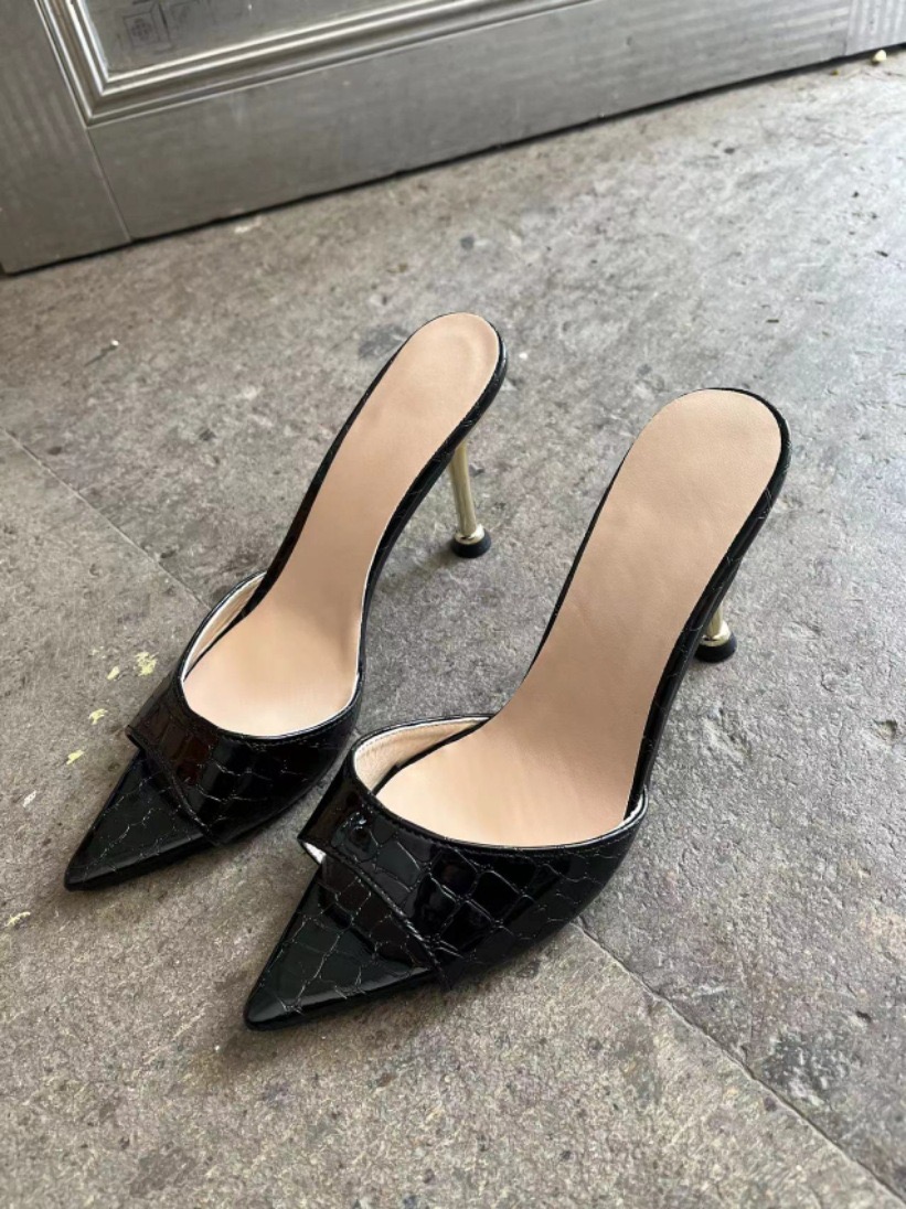 Glamorous Texture High Heel Sandals Chic SlipOn Stilettos with Pointy Peep New Toe for FashionForward Parties Banquets 241019